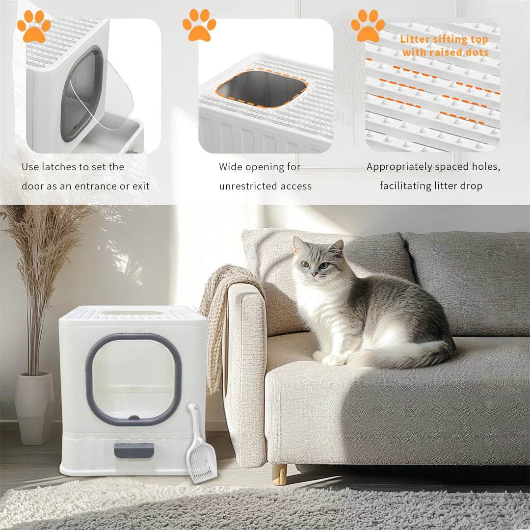 BingoPaw Bac à litière pour chat : pliable, entrée supérieure, très grande toilette pour chat avec couvercle, bac à litière pour chaton, design de tiroir facile à nettoyer - Animaleriex