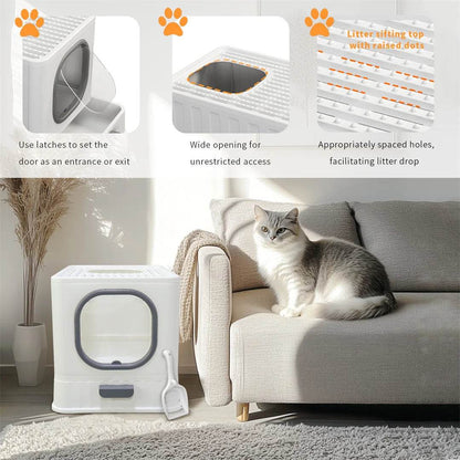 BingoPaw Bac à litière pour chat : pliable, entrée supérieure, très grande toilette pour chat avec couvercle, bac à litière pour chaton, design de tiroir facile à nettoyer - Animaleriex