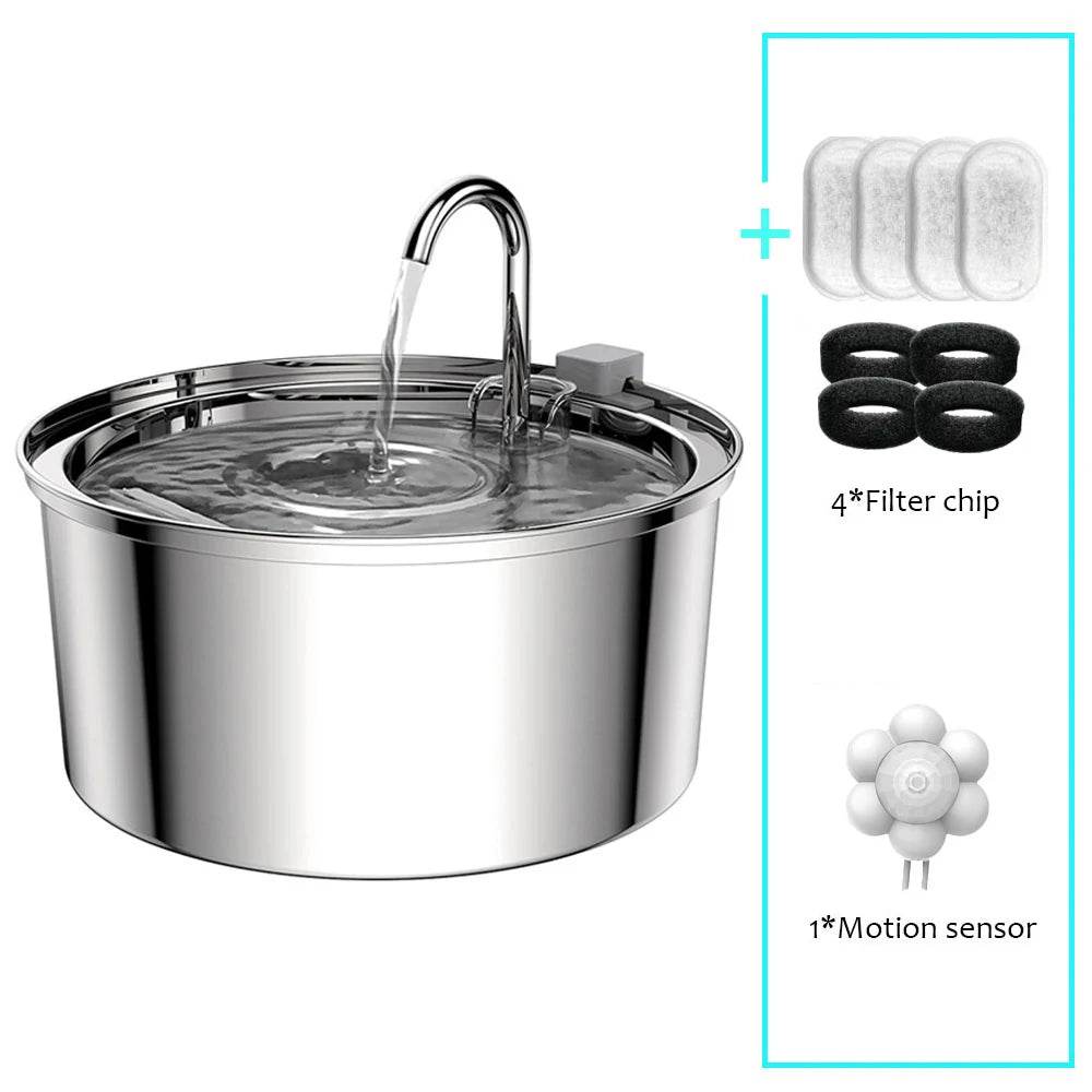Distributeur d'eau pour animaux de compagnie en acier inoxydable, fontaine d'eau automatique pour chat, USB, électrique muet pour chat et chien, fontaine filtrante, bol à boire intelligent - Animaleriex