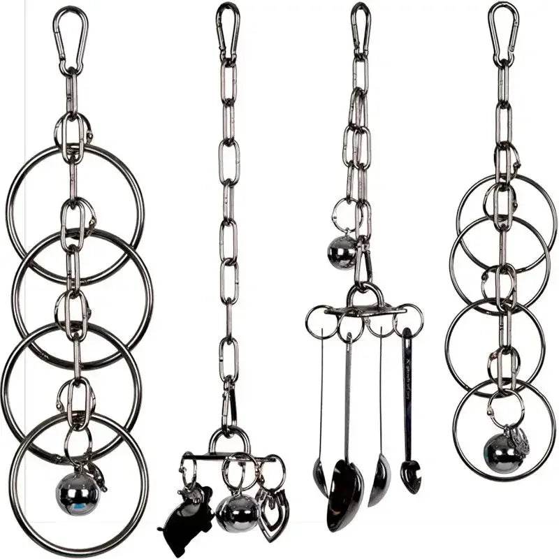Jouet perroquet en acier inoxydable 304, escalade, grand diamant de taille moyenne, Machine grise, Puzzle, Cage à oiseaux, présentoir suspendu - Animaleriex