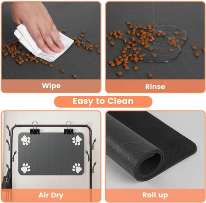 Tapis d'alimentation pour animaux de compagnie, napperon absorbant pour bol de nourriture et d'eau, avec support en caoutchouc imperméable, tapis d'eau à séchage rapide pour chien et chat - Animaleriex