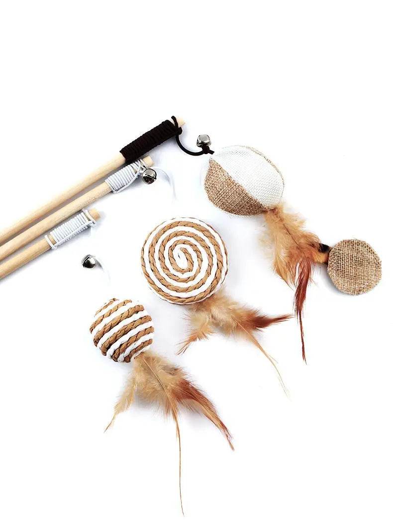 1PC Teaser plume jouets chaton drôle coloré tige chat baguette jouets bois animal chat jouets interactif bâton animal chat fournitures - Animaleriex