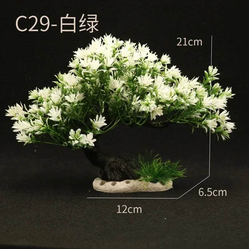 Ornements d'aquarium, plantes de Simulation, décorations d'aménagement paysager d'aquarium, plantes d'eau en plastique, fleurs, arbres, roches, accessoires - Animaleriex