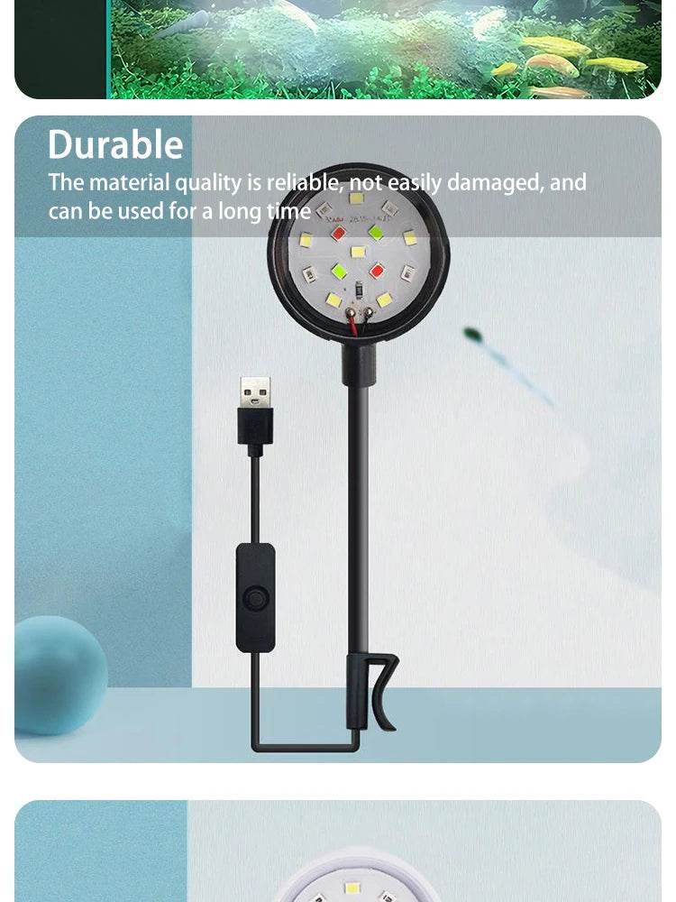 Lumière d'aquarium avec adaptateur LED à clipser, petite lumière USB à spectre complet, éclairage rotatif à 360 ° - Animaleriex