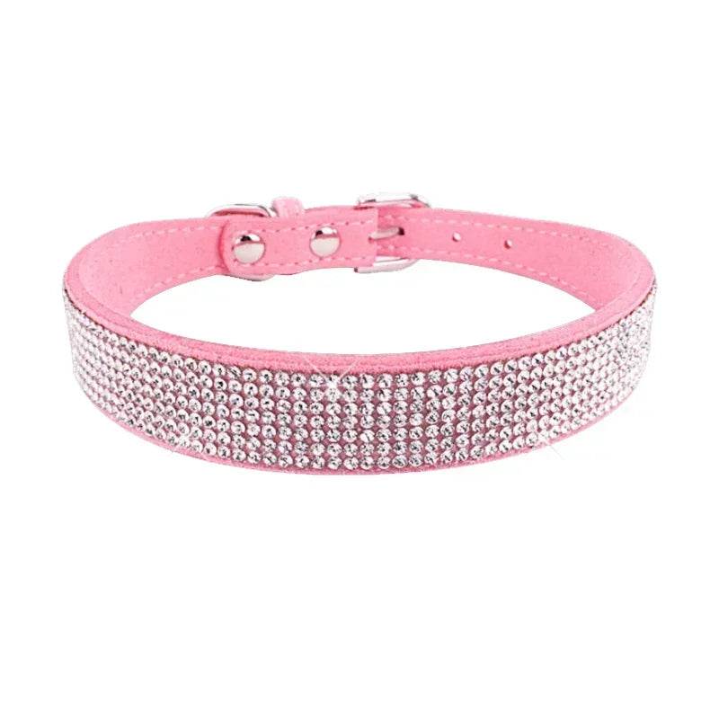 Collier pour chien en Fiber de daim et cristal, confortable, à paillettes, strass, en alliage de Zinc, avec boucle, pour petits chiens et chats, XXS-L - Animaleriex