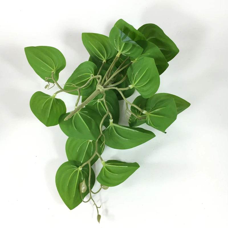 Plante de Terrarium artificielle pour amphibiens de reptiles, pour réservoir, décorations d'habitat pour animaux de compagnie, feuilles tropicales réalistes, feuille en plastique, rotin - Animaleriex