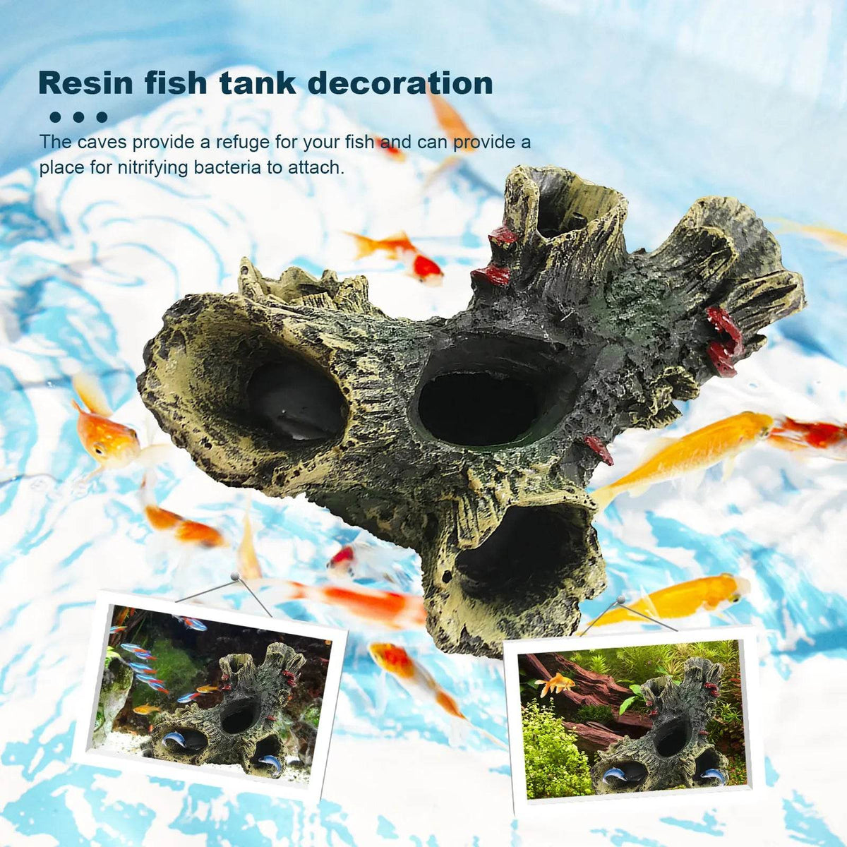 Décor de bûches creuses d'aquarium multifonction en résine, grotte de cachette de poisson Non toxique, décoration en bois mort pour Aquarium - Animaleriex