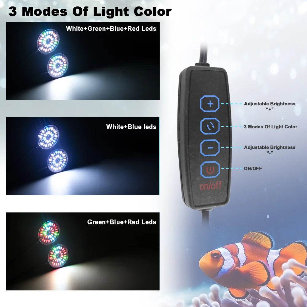 Lampe à pince USB 4W/7W pour aquarium, décoration Led, contrôle à spectre complet, lampe à algues, éclairage décoratif pour petit réservoir - Animaleriex