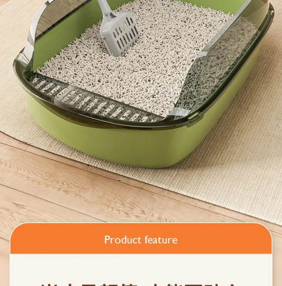 Bac à litière ouvert pour chat, toilettes épaisses pour animaux de compagnie, semi-fermées, résistantes aux éclaboussures, avec cuillère à litière, fournitures pour chats - Animaleriex