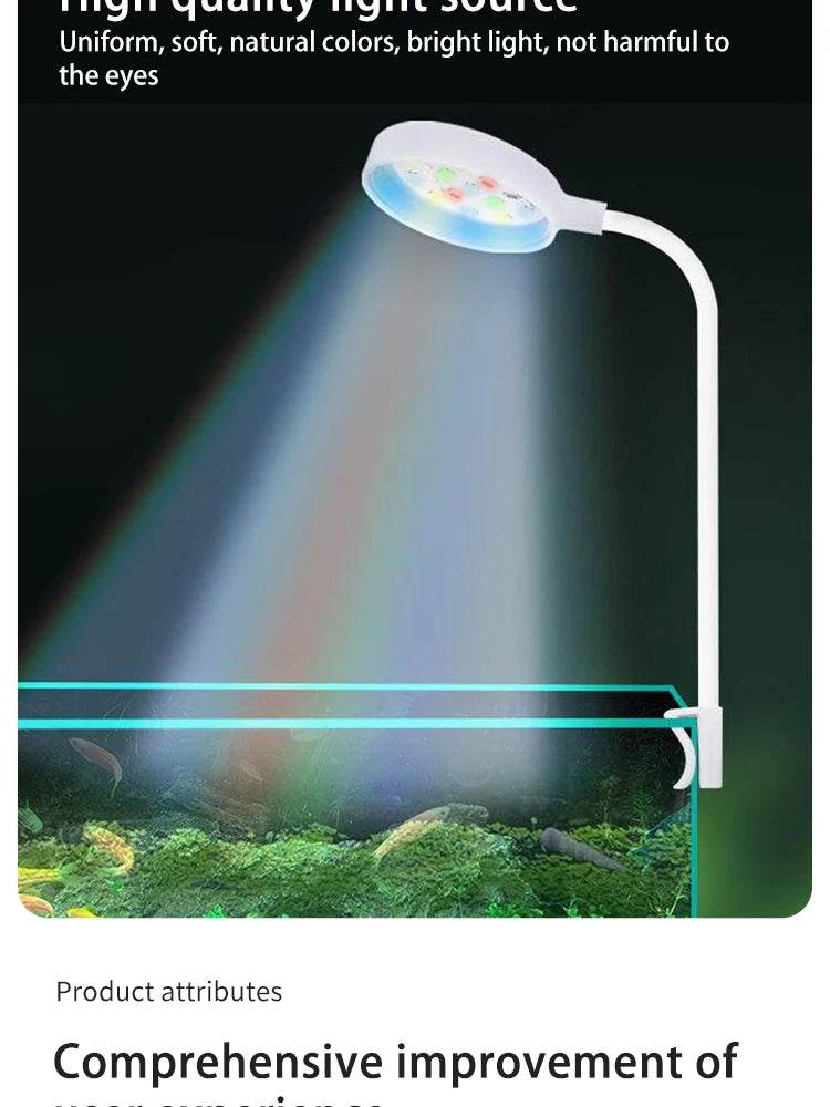 Lumière d'aquarium avec adaptateur LED à clipser, petite lumière USB à spectre complet, éclairage rotatif à 360 ° - Animaleriex