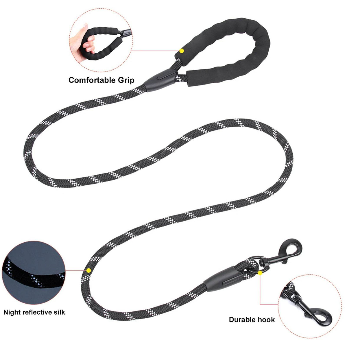 Laisse réfléchissante pour chien 1,5 m Laisse en nylon pour chien Poignée rembourrée confortable Marche en plein air Petit Moyen Grand Accessoires pour chiens Fournitures - Animaleriex