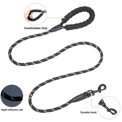 Laisse réfléchissante pour chien 1,5 m Laisse en nylon pour chien Poignée rembourrée confortable Marche en plein air Petit Moyen Grand Accessoires pour chiens Fournitures - Animaleriex