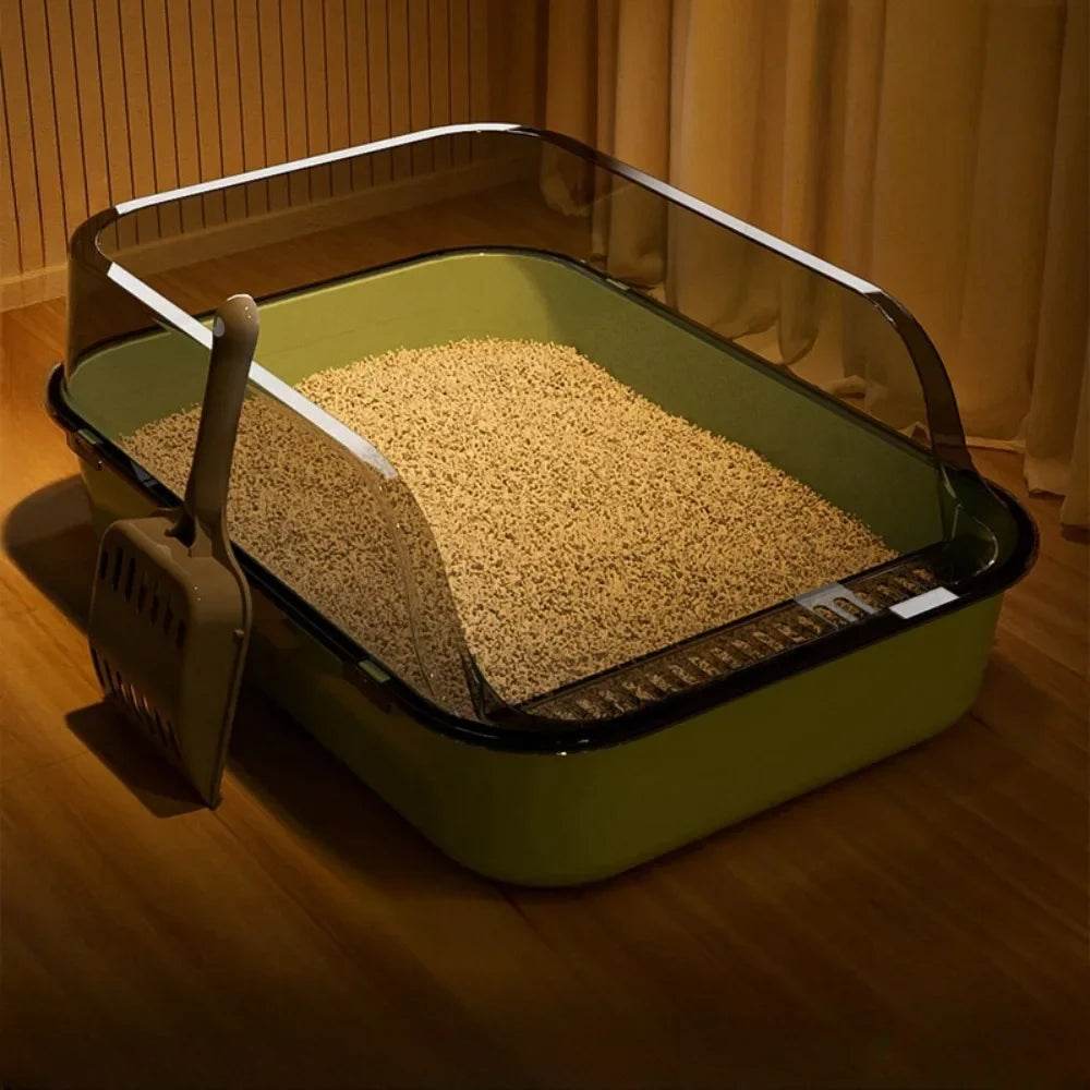 Bac à litière ouvert pour chat, toilettes épaisses pour animaux de compagnie, semi-fermées, résistantes aux éclaboussures, avec cuillère à litière, fournitures pour chats - Animaleriex