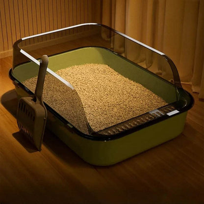 Bac à litière ouvert pour chat, toilettes épaisses pour animaux de compagnie, semi-fermées, résistantes aux éclaboussures, avec cuillère à litière, fournitures pour chats - Animaleriex