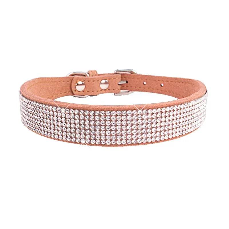 Collier pour chien en Fiber de daim et cristal, confortable, à paillettes, strass, en alliage de Zinc, avec boucle, pour petits chiens et chats, XXS-L - Animaleriex
