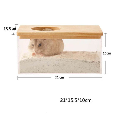 Hamster salle de bain maison bac à sable entièrement Transparent Urine sable bassin ours doré fournitures sable bain conteneur petite salle de bain pour animaux de compagnie - Animaleriex
