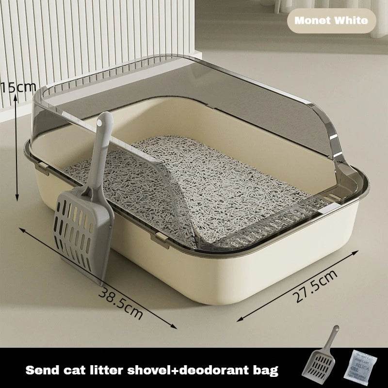 Bac à litière ouvert pour chat, toilettes épaisses pour animaux de compagnie, semi-fermées, résistantes aux éclaboussures, avec cuillère à litière, fournitures pour chats - Animaleriex