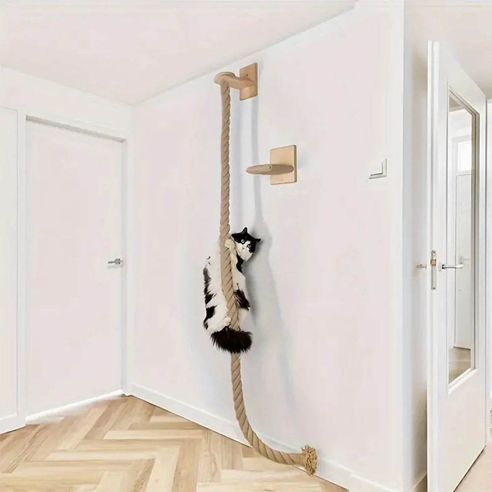 Corde d'escalade murale pour chat, 1 pièce, pédales en bois massif et corde en Sisal, entraînement des chatons, meulage des griffes, meubles d'intérieur pour chat - Animaleriex