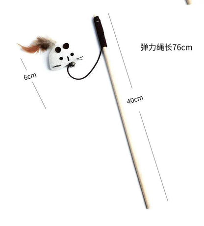 1PC Teaser plume jouets chaton drôle coloré tige chat baguette jouets bois animal chat jouets interactif bâton animal chat fournitures - Animaleriex