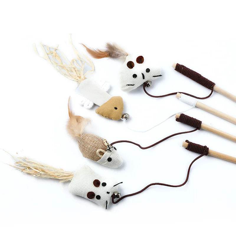 1PC Teaser plume jouets chaton drôle coloré tige chat baguette jouets bois animal chat jouets interactif bâton animal chat fournitures - Animaleriex