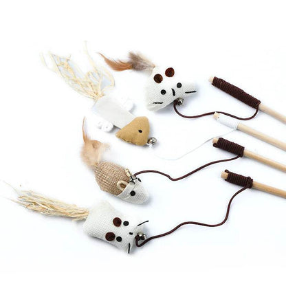 1PC Teaser plume jouets chaton drôle coloré tige chat baguette jouets bois animal chat jouets interactif bâton animal chat fournitures - Animaleriex