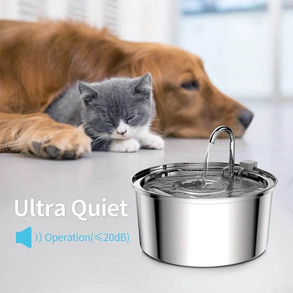 Distributeur d'eau pour animaux de compagnie en acier inoxydable, fontaine d'eau automatique pour chat, USB, électrique muet pour chat et chien, fontaine filtrante, bol à boire intelligent - Animaleriex
