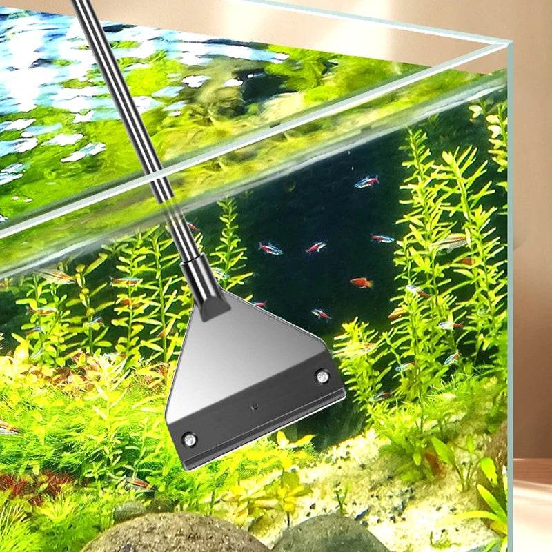 Outil de nettoyage d'aquarium, outil de nettoyage d'aquarium, élimination du sable plat et des algues, grattoir d'élimination des algues en verre à double usage avec 5 lames - Animaleriex