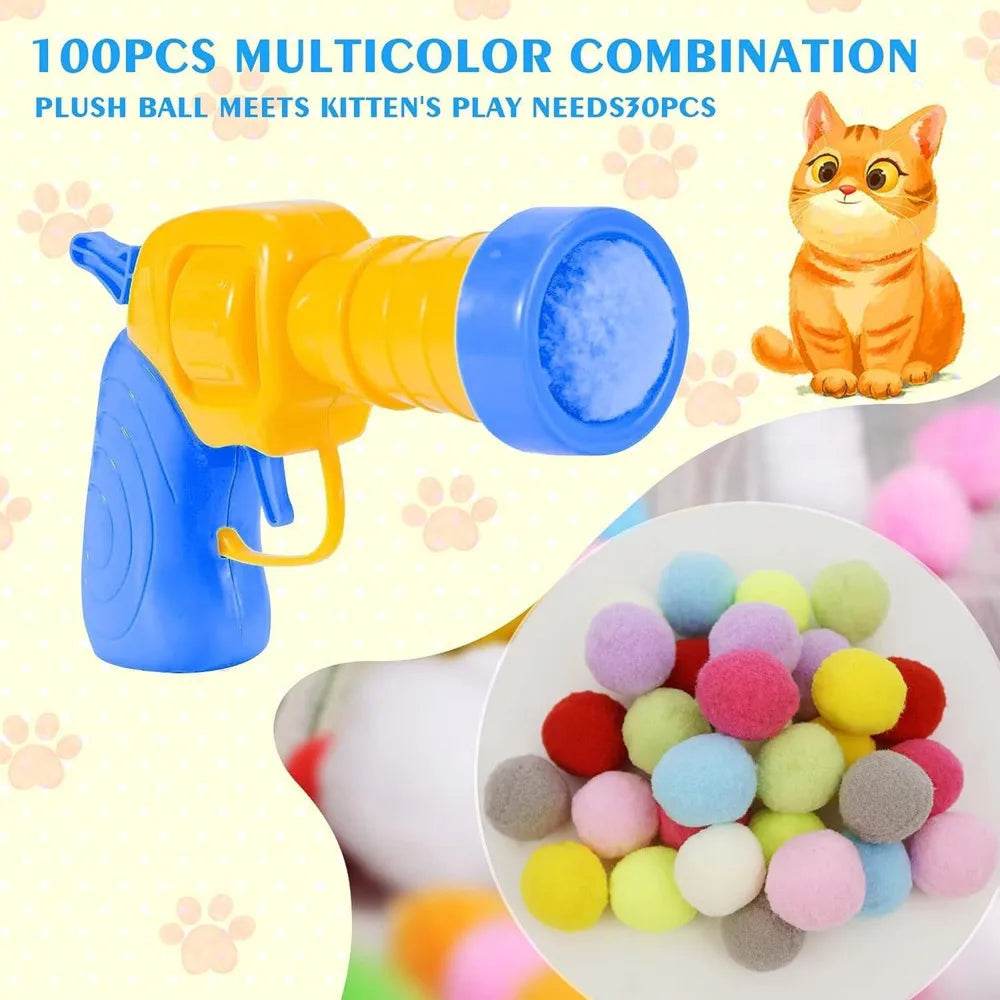 Pistolet de tir à balle en peluche pour chat, jouets interactifs pour chatons, Mini lanceur de pompons, accessoires pour animaux de compagnie, fournitures pour chats d'intérieur, jeu autonome - Animaleriex