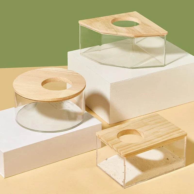 Hamster salle de bain maison bac à sable entièrement Transparent Urine sable bassin ours doré fournitures sable bain conteneur petite salle de bain pour animaux de compagnie - Animaleriex