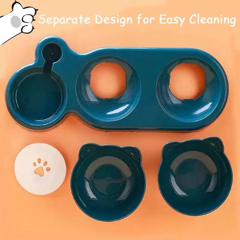 Bols Triple pour chats et chiens, mangeoire pour animaux de compagnie, Double bols 2 en 1 avec bouteille à boire automatique, conception inclinée et rotative pour chats et chiens - Animaleriex