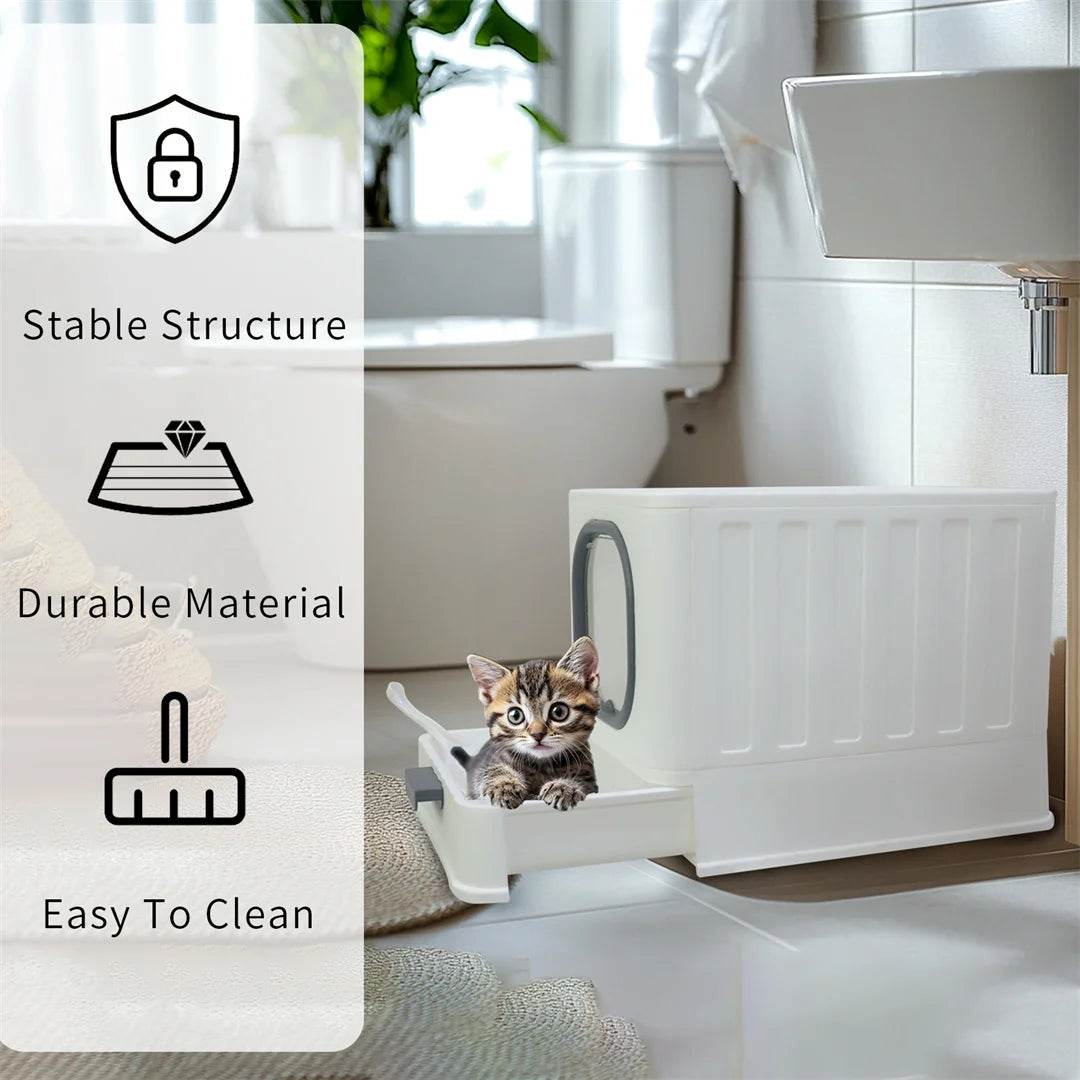 BingoPaw Bac à litière pour chat : pliable, entrée supérieure, très grande toilette pour chat avec couvercle, bac à litière pour chaton, design de tiroir facile à nettoyer - Animaleriex