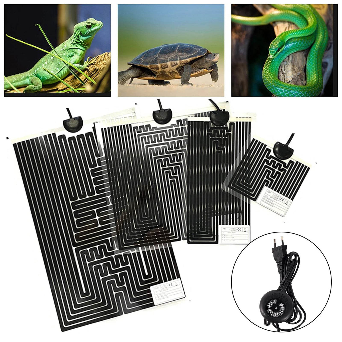 Coussin chauffant pour reptiles, prise ue, pour tortue lézard, tapis chauffant avec régulateur de température réglable pour petit aquarium, 1 pièce - Animaleriex