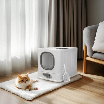 BingoPaw Bac à litière pour chat : pliable, entrée supérieure, très grande toilette pour chat avec couvercle, bac à litière pour chaton, design de tiroir facile à nettoyer - Animaleriex