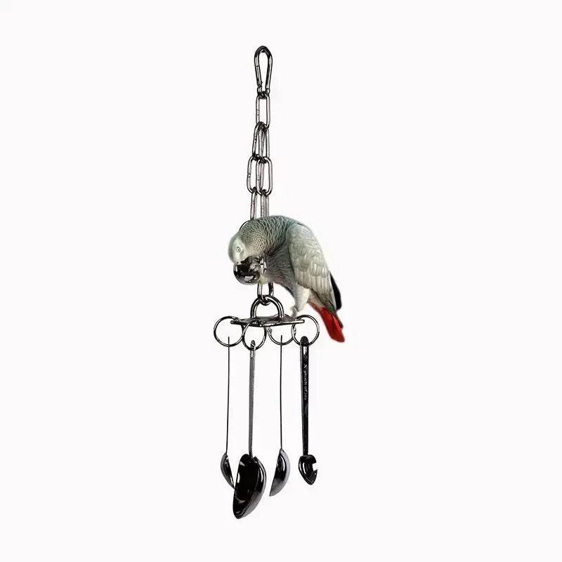 Jouet perroquet en acier inoxydable 304, escalade, grand diamant de taille moyenne, Machine grise, Puzzle, Cage à oiseaux, présentoir suspendu - Animaleriex