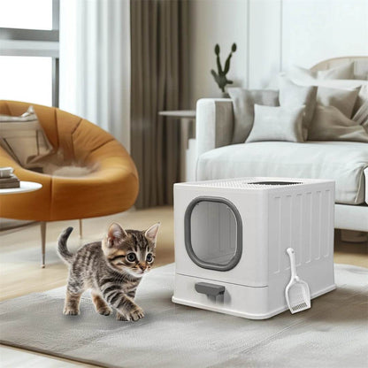 BingoPaw Bac à litière pour chat : pliable, entrée supérieure, très grande toilette pour chat avec couvercle, bac à litière pour chaton, design de tiroir facile à nettoyer - Animaleriex