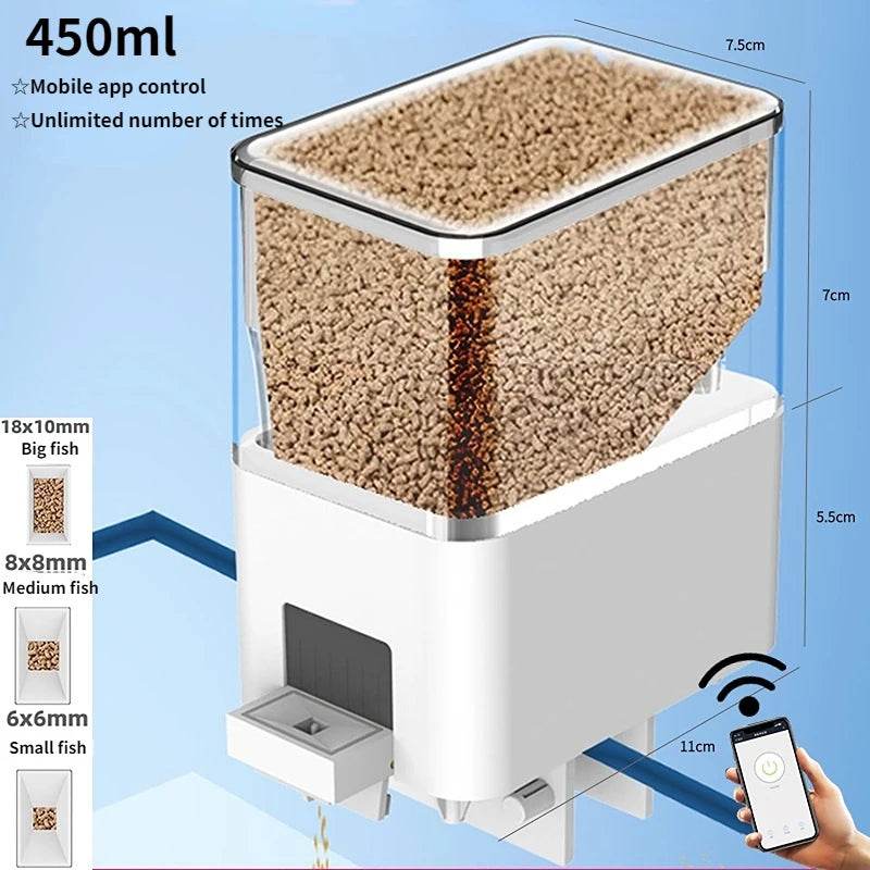 Alimentation automatique pour Aquarium, synchronisation/Wifi, sans fil, application pour téléphone Intelligent, haut-parleur Intelligent, télécommande vocale, alimentation des poissons - Animaleriex