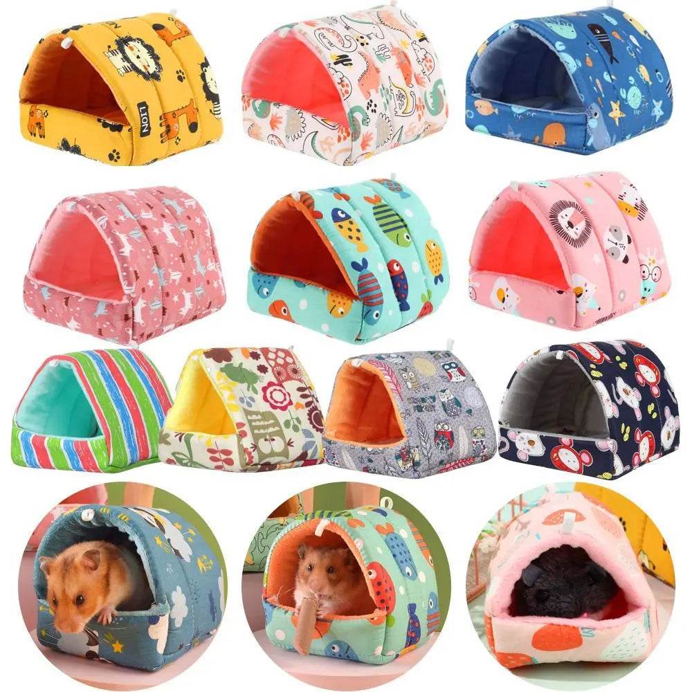 Mignon dessin animé lapin écureuil Mini Cage cochon d'inde nid petit Animal souris Rat Animal de compagnie lit de couchage Hamster maison hiver chaud doux tapis - Animaleriex