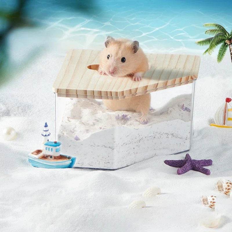Hamster salle de bain maison bac à sable entièrement Transparent Urine sable bassin ours doré fournitures sable bain conteneur petite salle de bain pour animaux de compagnie - Animaleriex