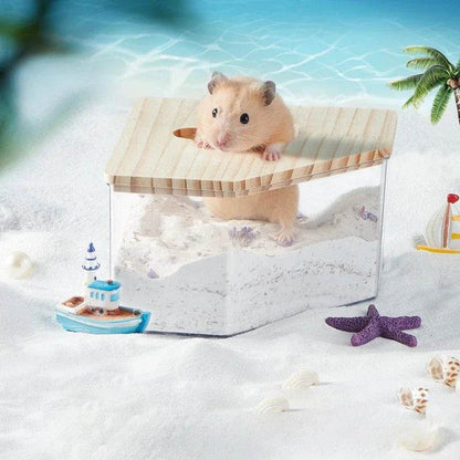 Hamster salle de bain maison bac à sable entièrement Transparent Urine sable bassin ours doré fournitures sable bain conteneur petite salle de bain pour animaux de compagnie - Animaleriex
