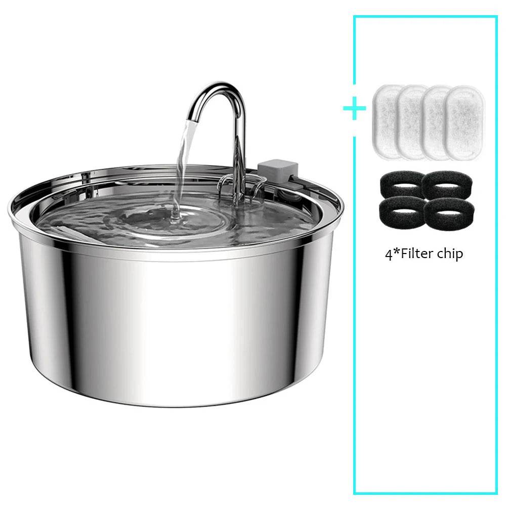 Distributeur d'eau pour animaux de compagnie en acier inoxydable, fontaine d'eau automatique pour chat, USB, électrique muet pour chat et chien, fontaine filtrante, bol à boire intelligent - Animaleriex