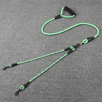 Corde de marche pour chien à double tête pour animaux de compagnie avec motif ondulé, une corde de traction à deux traînées, anti-enroulement et détachable - Animaleriex
