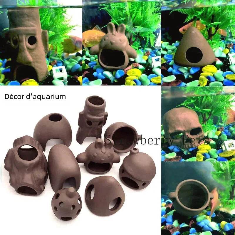 Décoration d'aquarium en céramique, abri pour poissons et crevettes, poterie, maison de Scorpion, Simulation de pierre, décor d'aquarium idéal - Animaleriex