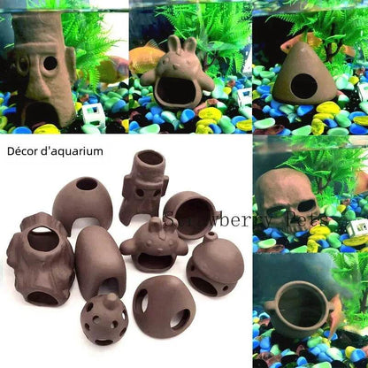 Décoration d'aquarium en céramique, abri pour poissons et crevettes, poterie, maison de Scorpion, Simulation de pierre, décor d'aquarium idéal - Animaleriex