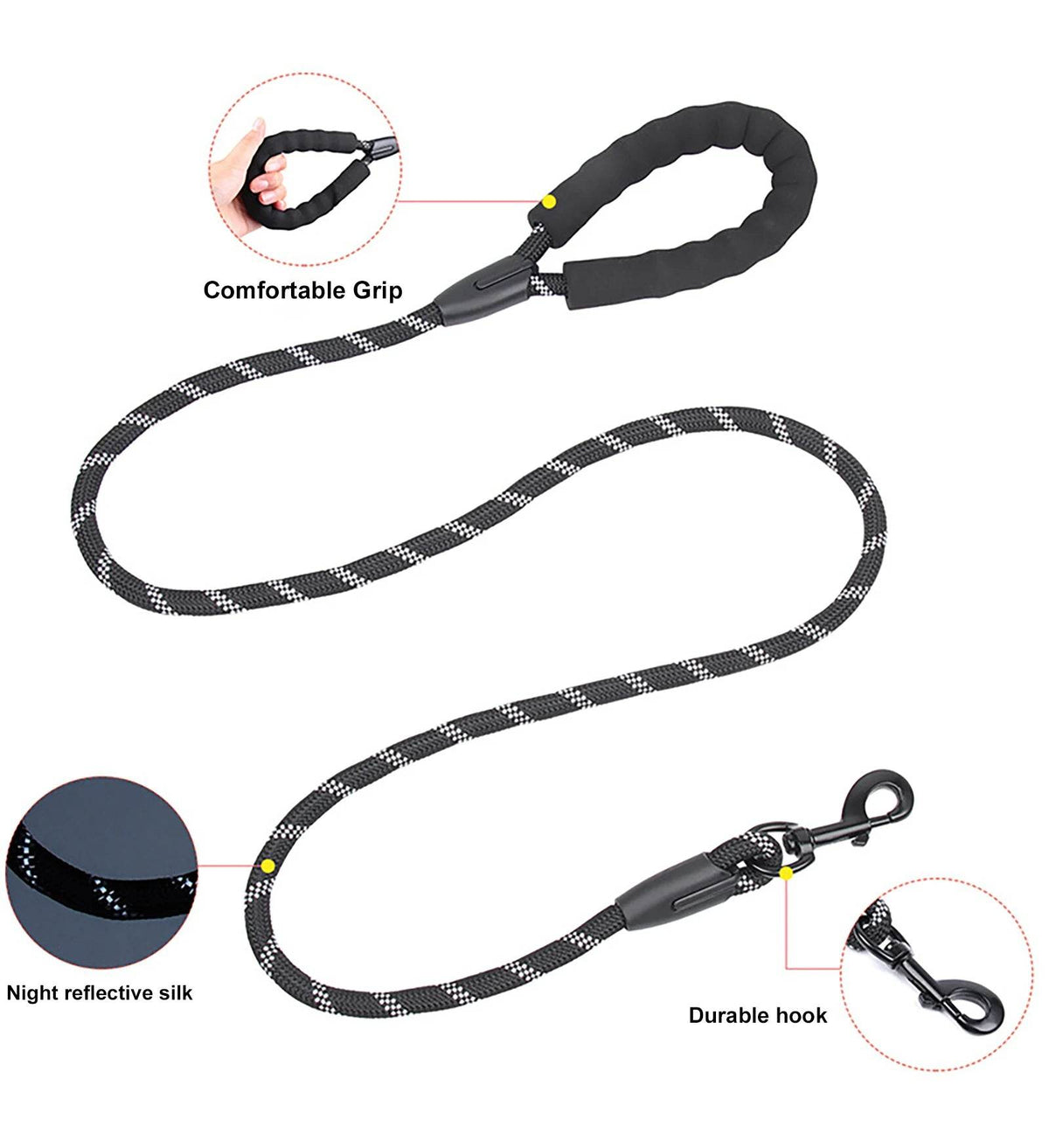 Laisse réfléchissante pour chien 1,5 m Laisse en nylon pour chien Poignée rembourrée confortable Marche en plein air Petit Moyen Grand Accessoires pour chiens Fournitures - Animaleriex