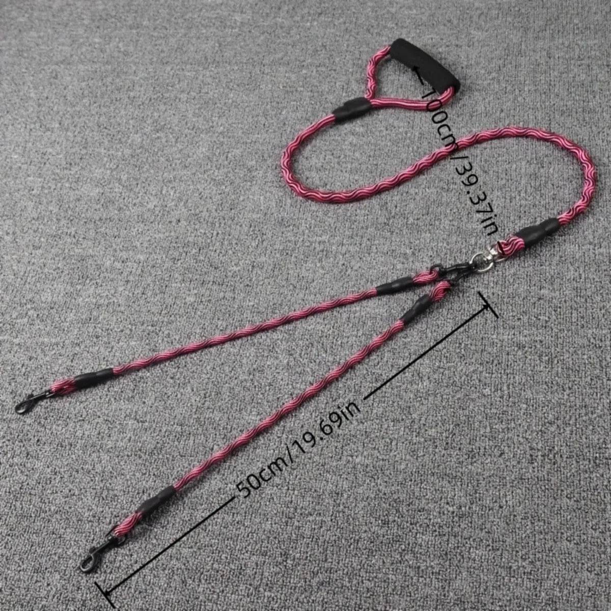 Corde de marche pour chien à double tête pour animaux de compagnie avec motif ondulé, une corde de traction à deux traînées, anti-enroulement et détachable - Animaleriex