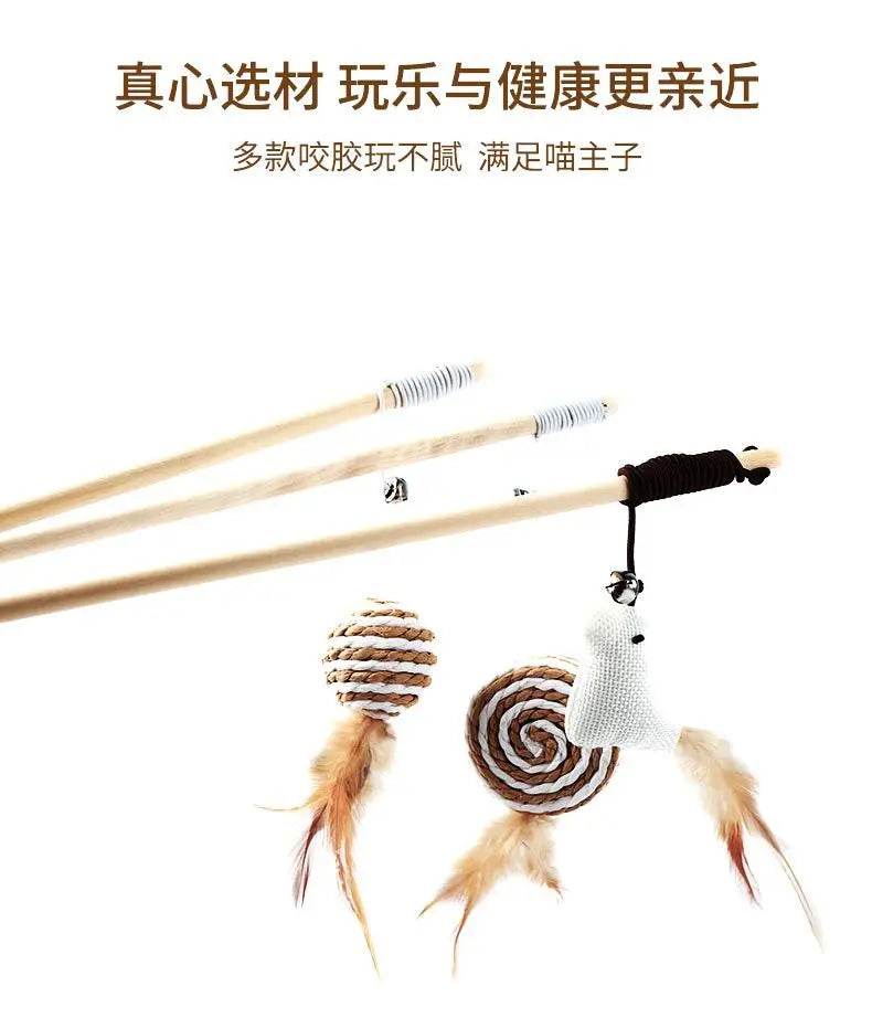 1PC Teaser plume jouets chaton drôle coloré tige chat baguette jouets bois animal chat jouets interactif bâton animal chat fournitures - Animaleriex