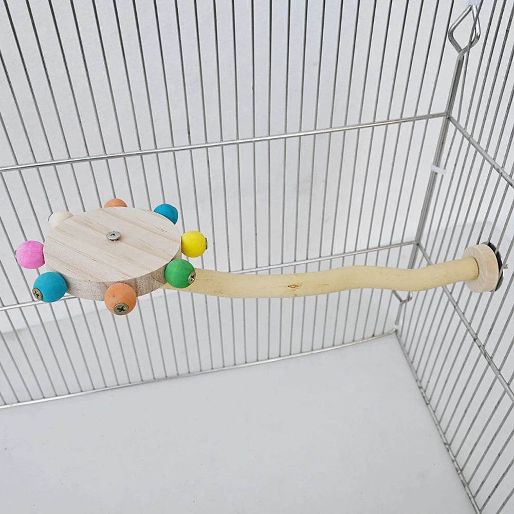Jouet de perchoir amusant avec boules rotatives, support interactif en bois pour perroquets colorés, jouet de recherche de nourriture, moulin à vent rotatif pour tourtereaux - Animaleriex