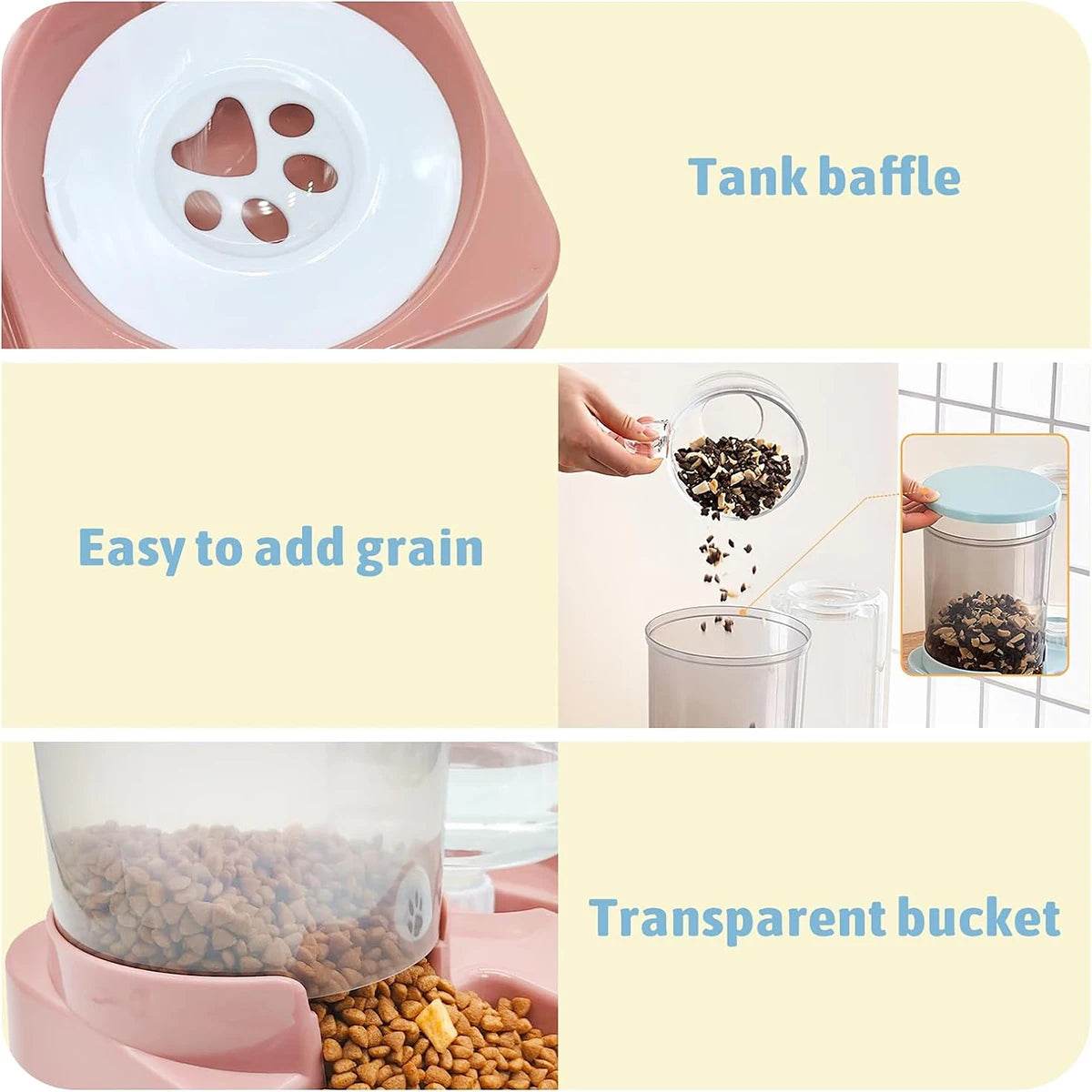 Ensemble de distributeur d'eau automatique pour chat, distributeur automatique d'eau et de nourriture pour animaux de compagnie incliné 2 en 1, distributeur de nourriture et d'eau par gravité - Animaleriex