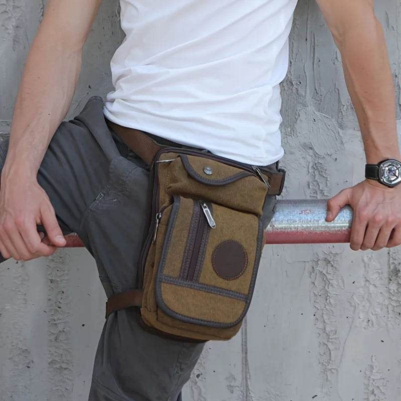 Sac banane en toile pour l'extérieur, unisexe, tactique, hanche, moto, vélo, épaule, cyclisme, multi-poches, taille décontractée, étanche - Animaleriex