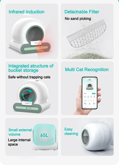 Tonepie Smart Automatique Chat Toilettes Autonettoyantes Toilettes Pour Animaux De Compagnie Entièrement Fermées Versions Anglaises 65L - Animaleriex